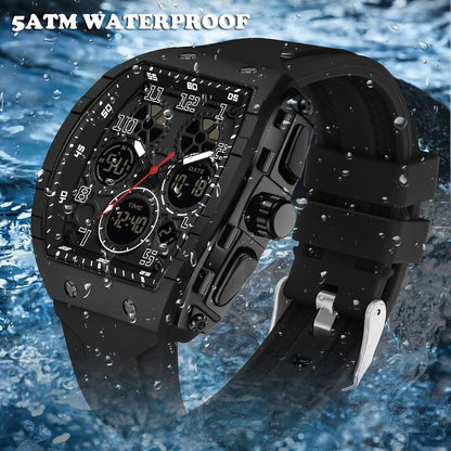 HOTfindtime Watches for Men Relojes para Hombres Wristwatch with Digital Analog Dual Time Display Countdown Stopwatch Punk Cool Design 5ATM Waterproof Mens Watch | Reloj de Hombre Rectangle Design Digital Analog Dual Time Display Countdown Stopwatch Punk