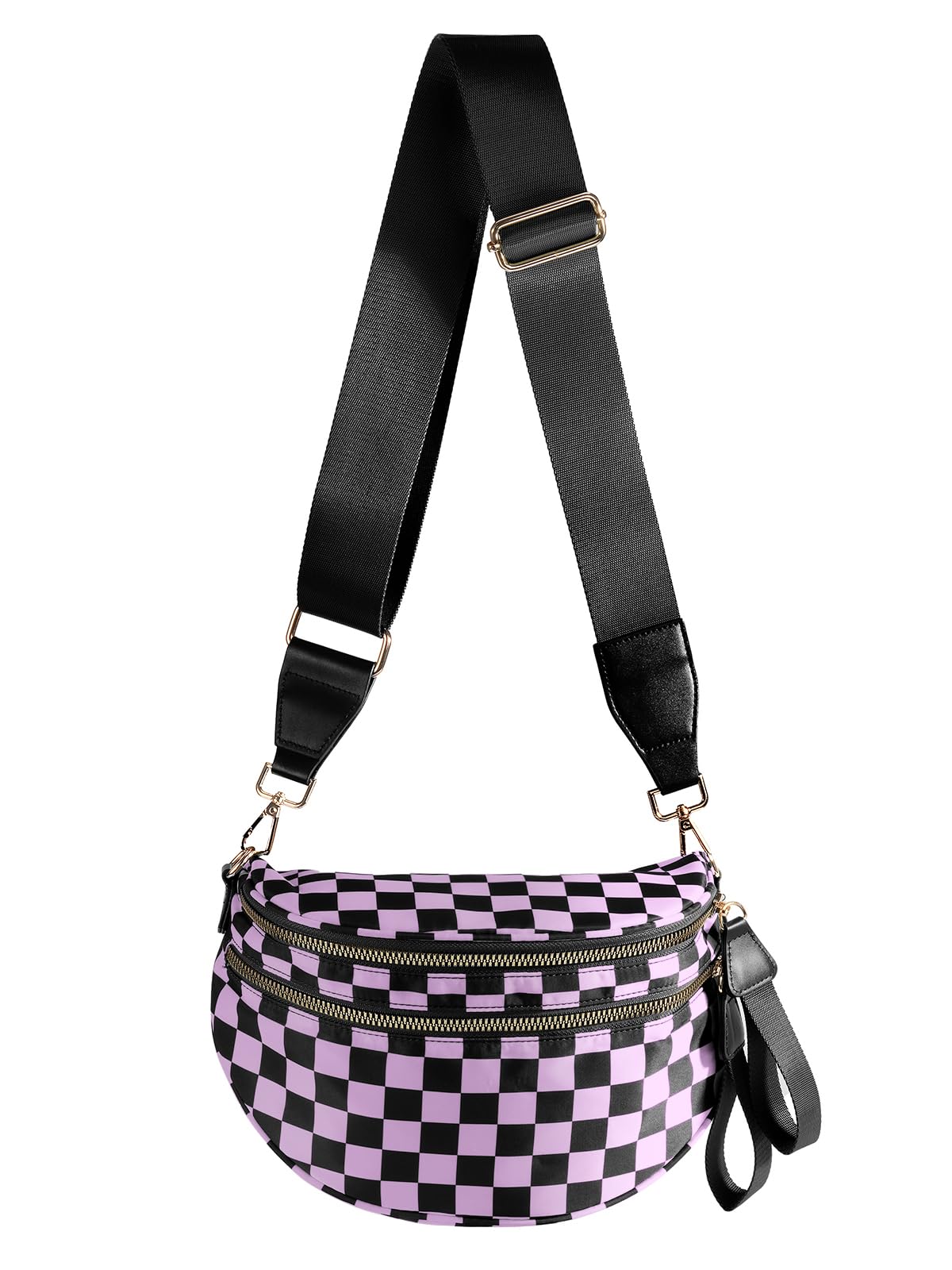 HOTBlack and White Checkered Crossbody Bag Bum Bag for Women,Spacious Checkered Purse Fanny Packs Belt Bag