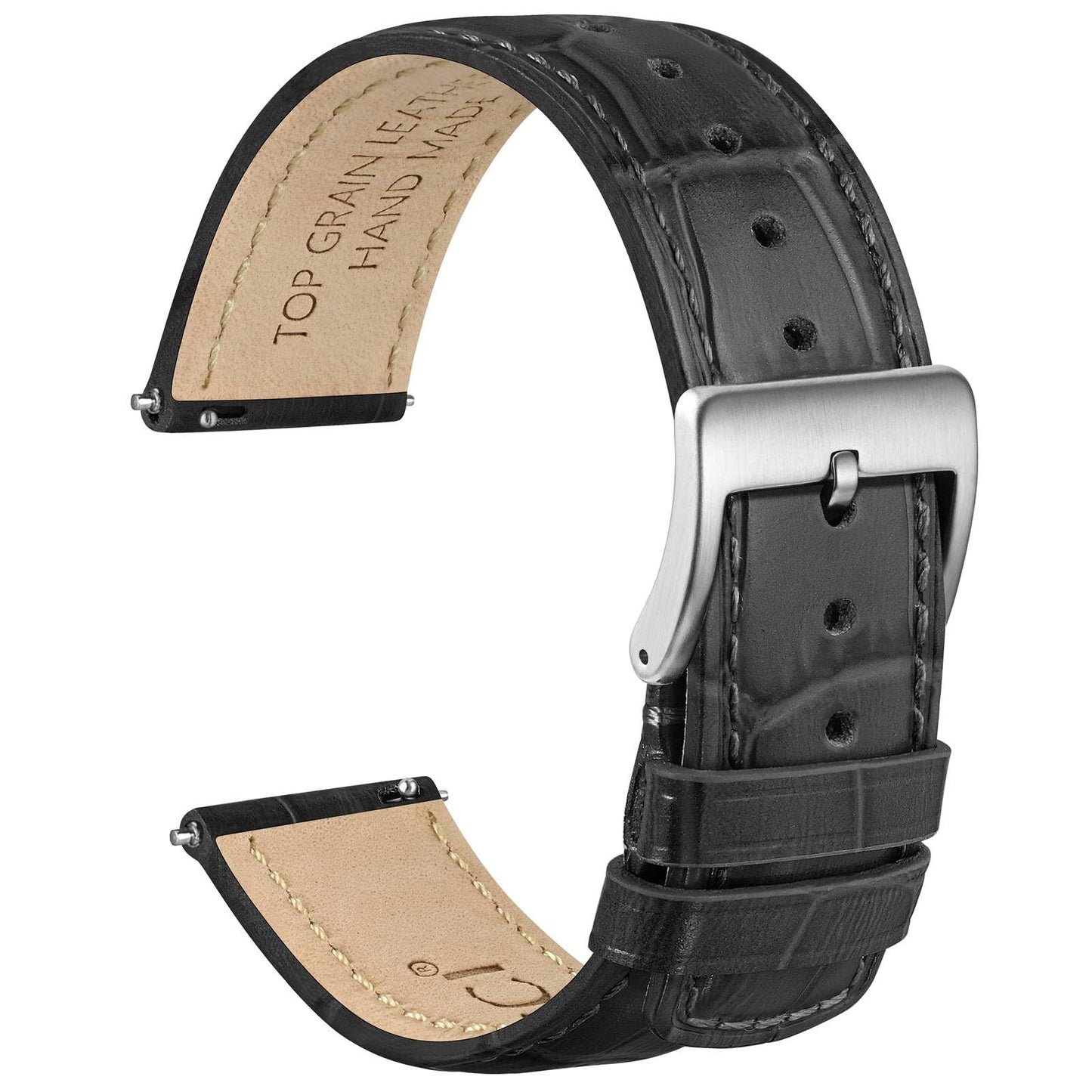 HOTWOCCI Watch Bands, Top Grain Leather, Embossed Alligator Grain, Quick Release, Band Width 18mm 20mm 22mm