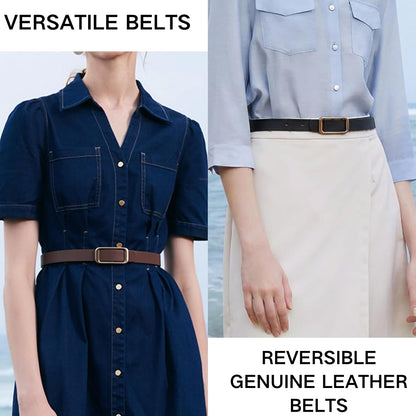 HOTGOELIA Women's Reversible Genuine Leather Belt Thin Fashion Waist Belts for Jeans Pants Dresses with Buckle