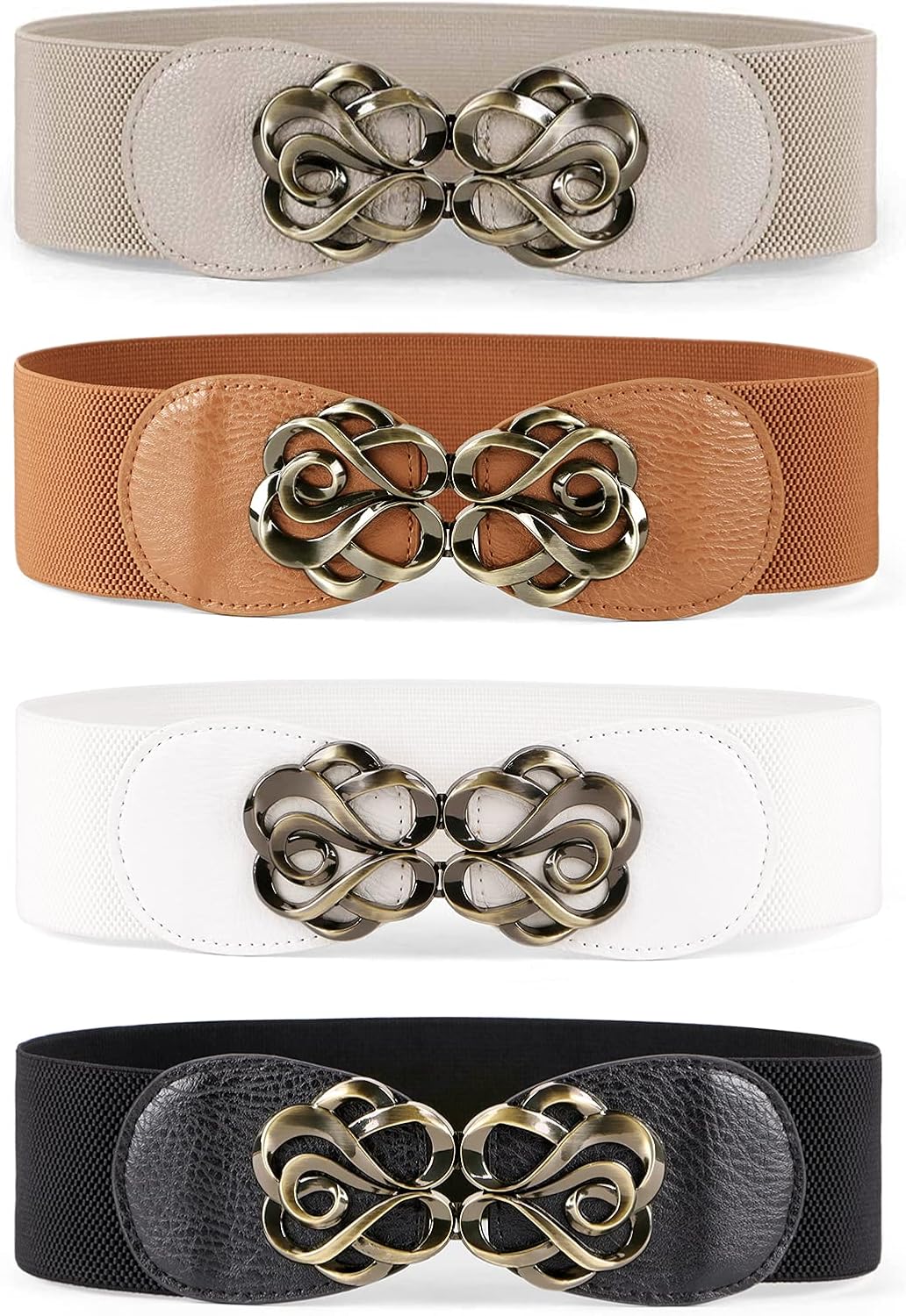HOTJASGOOD Women Stretchy Belts for Dresses Vintage Elastic Wide Waist Belts 4 Pack 2.36" Wide