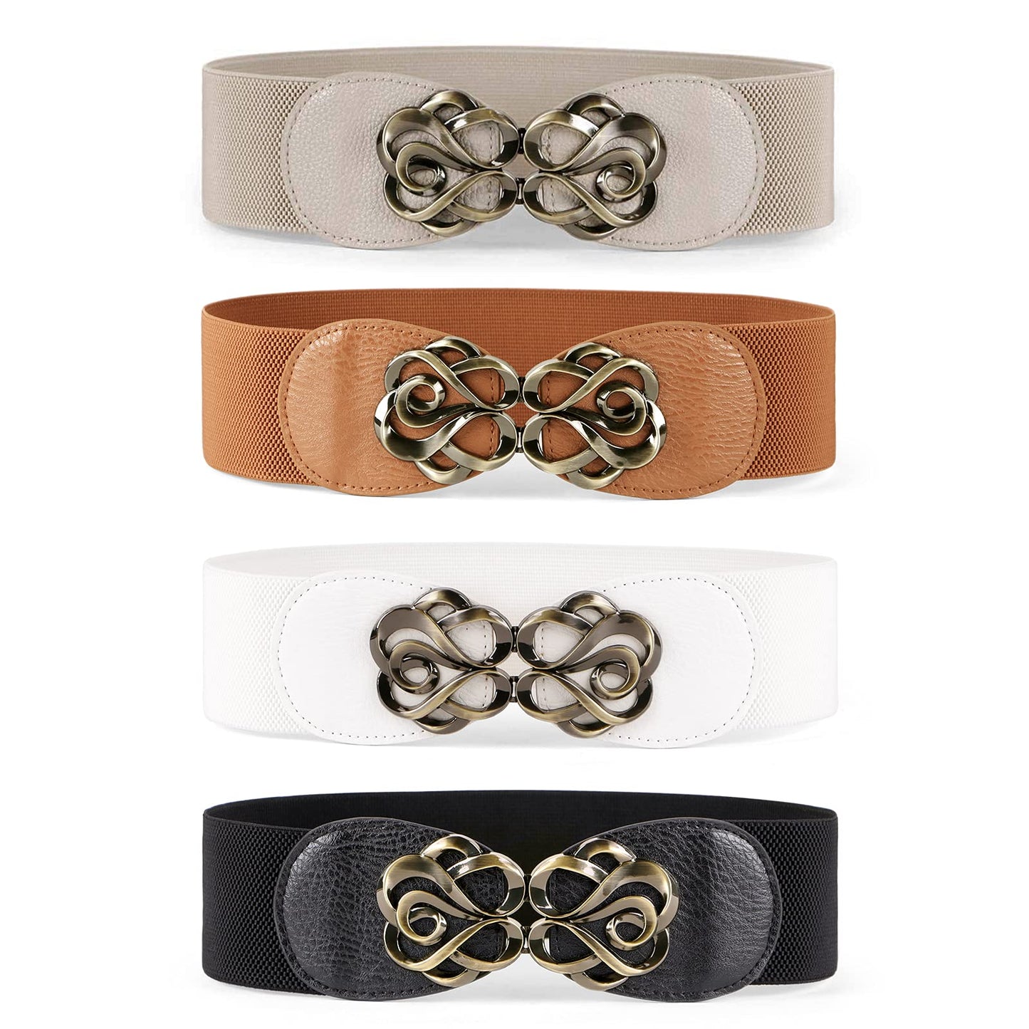 HOTJASGOOD Women Stretchy Belts for Dresses Vintage Elastic Wide Waist Belts 4 Pack 2.36" Wide