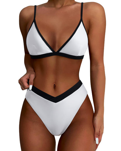 HOTSUUKSESS Women Triangle High Cut Bikini Sets Sexy High Waisted 2 Piece Swimsuit