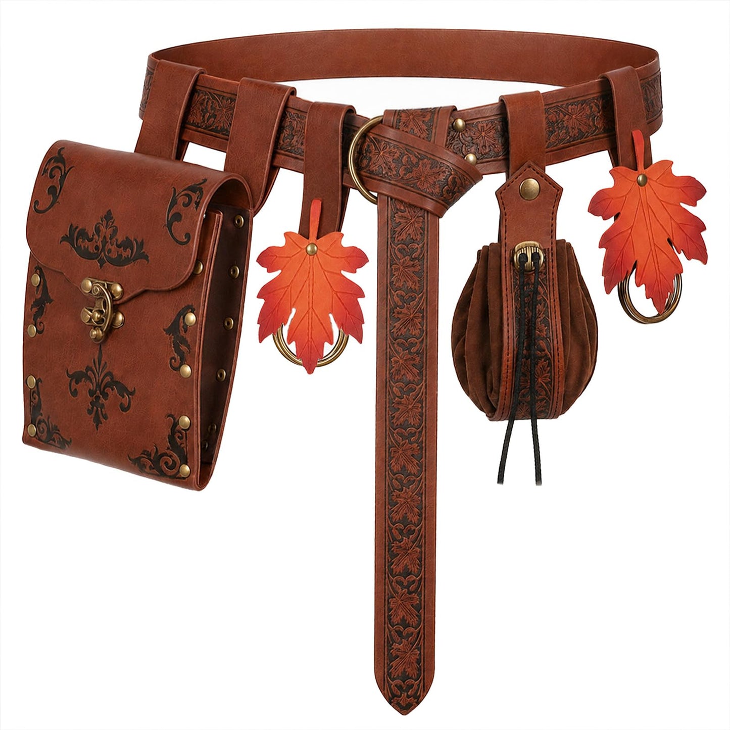 HOT5 PCS Renaissance Accessories-Medieval Potion Belt Set | Medieval Fantasy Style, Forest Leaf Accents, Ranger, Elf, Witch, Pirate, Viking,Renaissance Accessories,Ren Faire Accessories