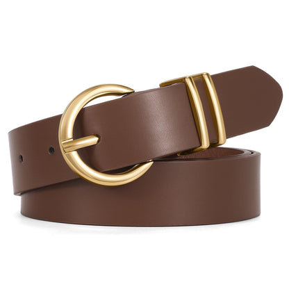 HOTWHIPPY Women Leather Belt Fashion Design belt Gold Buckle Ladies Belt for Jeans Pants Dresses