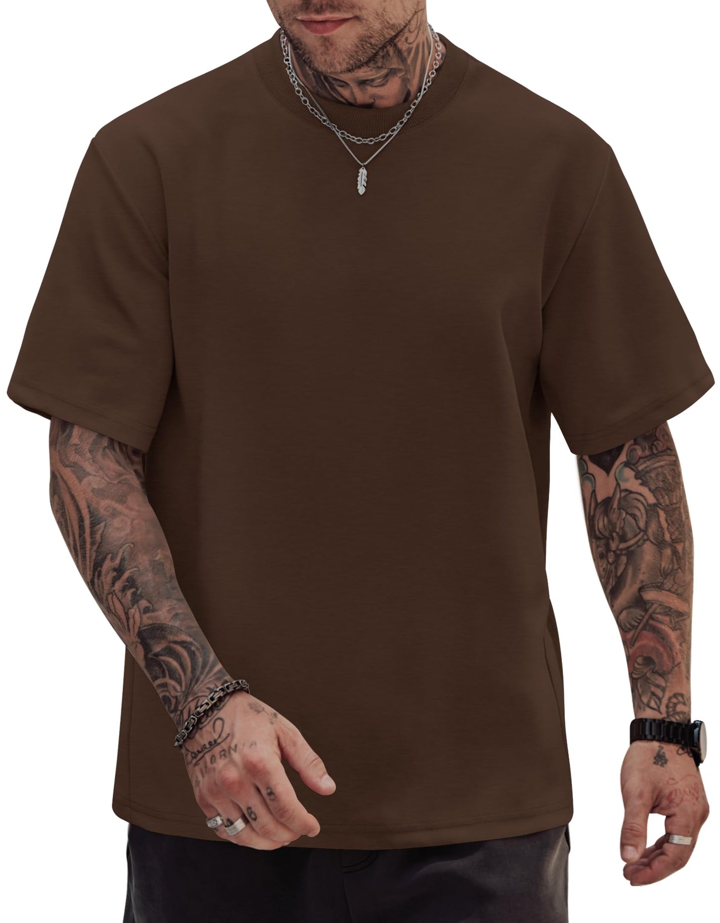 HOTHerberton Mens Oversized T-Shirts Heavyweight Cotton Stretch Fashion Thick Tee Tops (S-3XL)