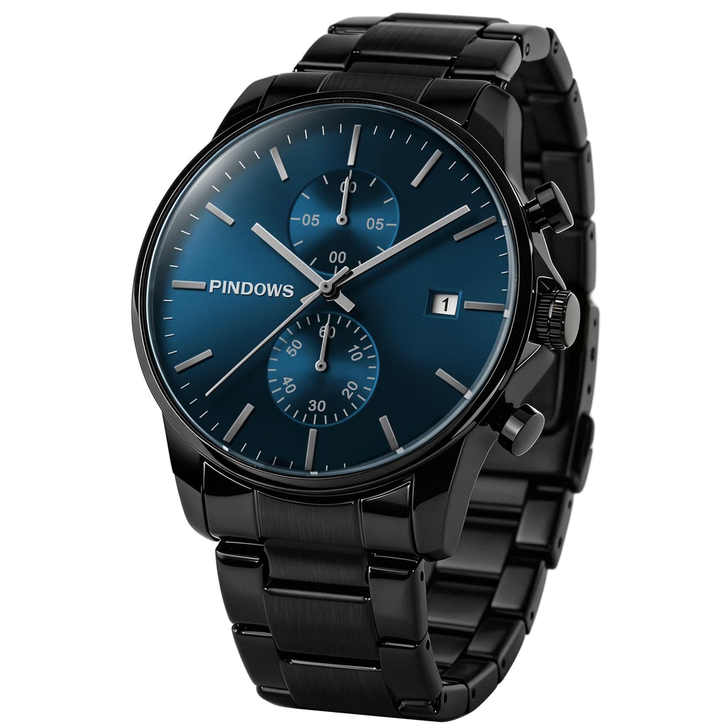 HOTPINDOWS Men's Black Minimalist Watch Stainless Steel Chronograph, Date | 3ATM water resistant; Adjustable metal bracelet with sizing tool; Perfect for business & casual wear; Clear calendar