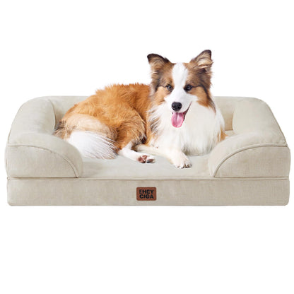 HOTEHEYCIGA Orthopedic Dog Beds for Extra Large Dogs 44x32Inch, Polyurethane Foam XL Pet Bed with Sides, Non-Slip and Egg-Crate Foam Big Dog Couch Bed with Washable Removable Cover, Grey