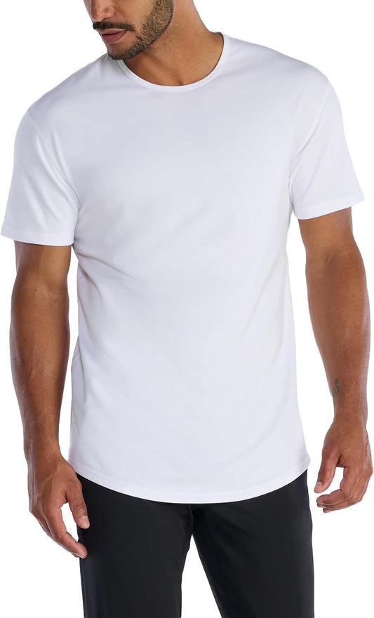 HOTBYLT Mens Drop-Cut Men's T Shirt, Slim Fit Plain Tshirts for Men, Drop Cut Basic Crewneck Tee, Wrinkle Resistant, Stretch Fit
