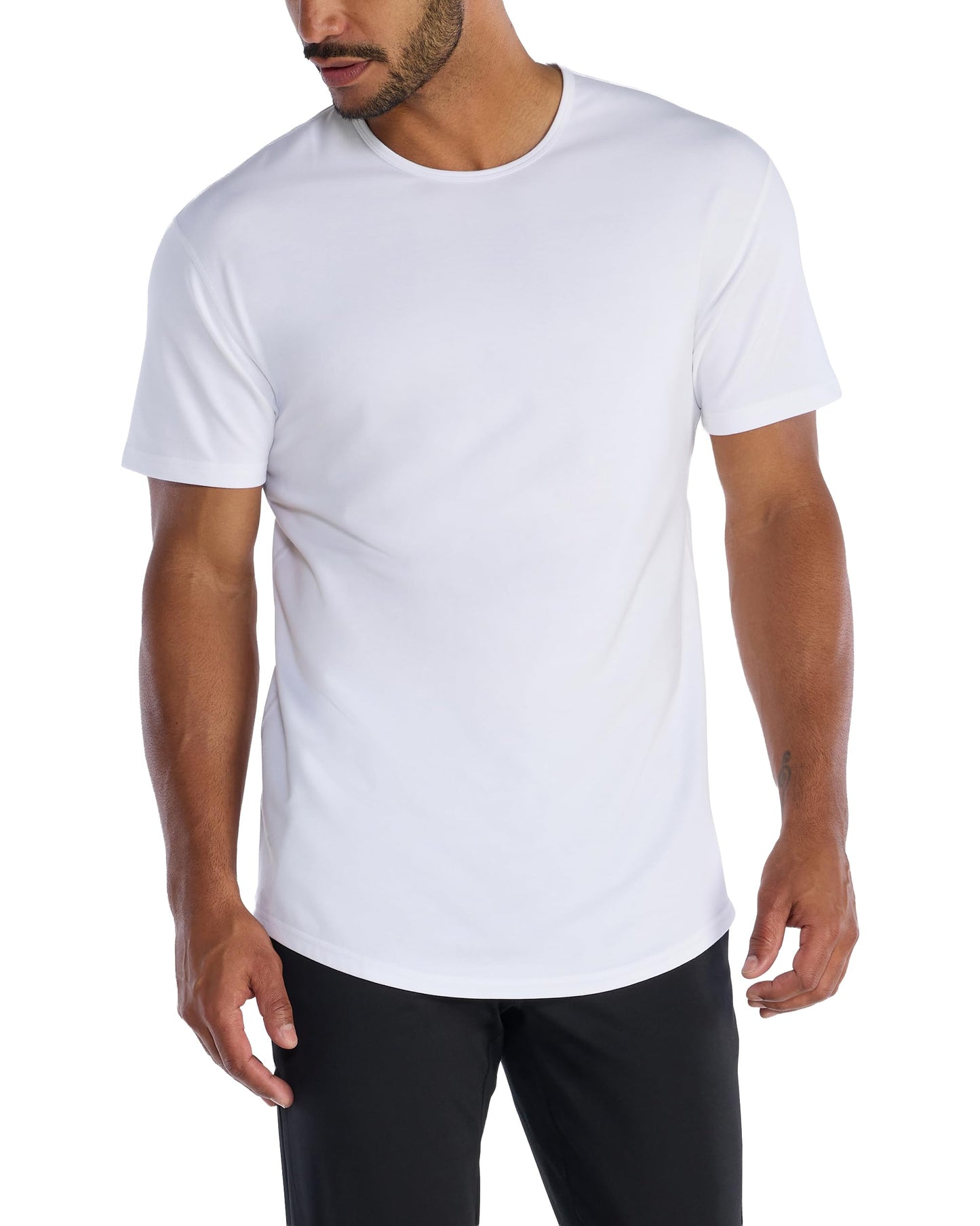 HOTBYLT Mens Drop-Cut Men's T Shirt, Slim Fit Plain Tshirts for Men, Drop Cut Basic Crewneck Tee, Wrinkle Resistant, Stretch Fit