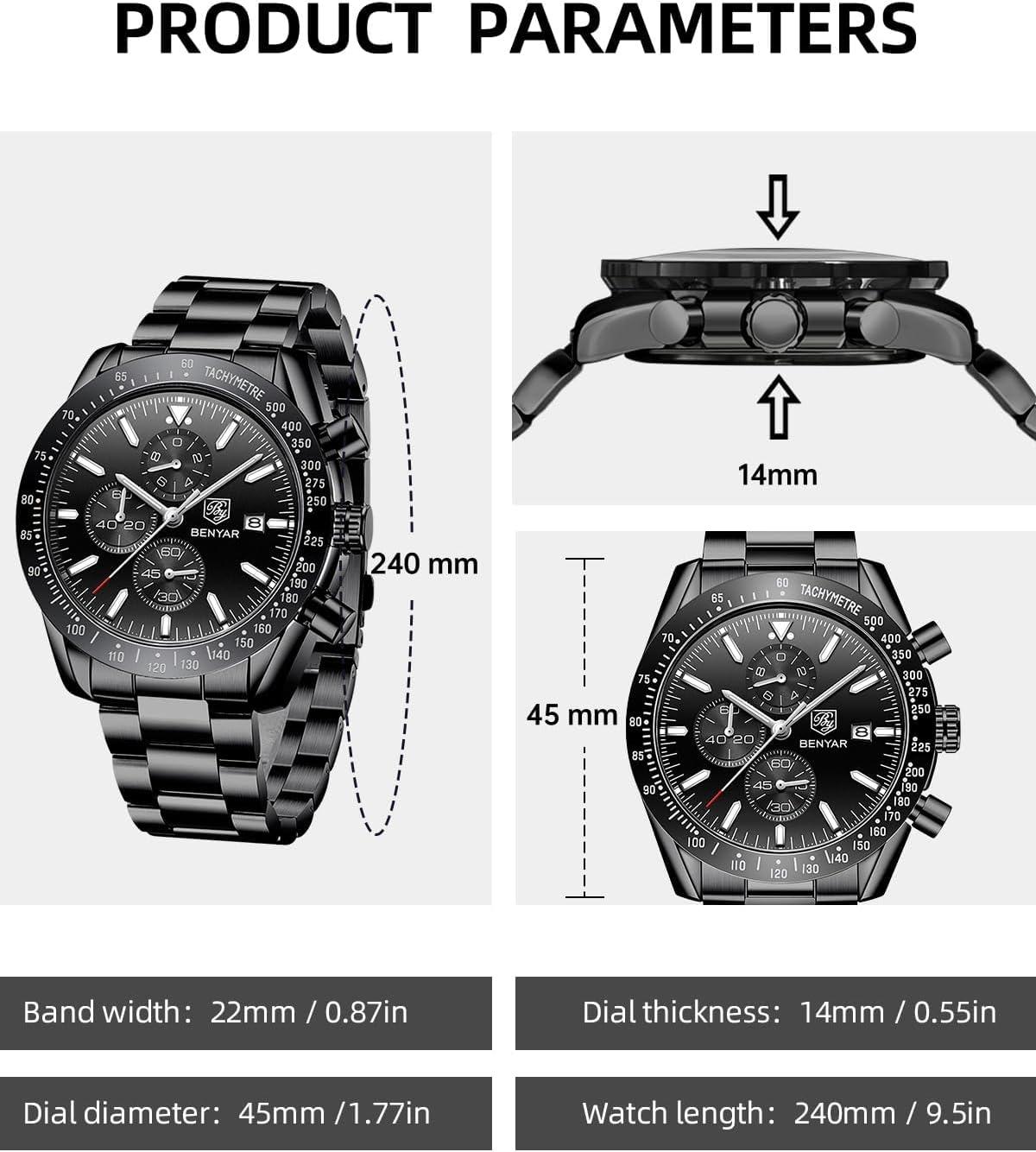 HOTBENYAR Watch for Men Analog Quartz Chronograph Waterproof Luminous Designer Mens Wrist Watches Business Work Sport Casual Dress Watch with Silicone Strap Elegant Gifts for Men