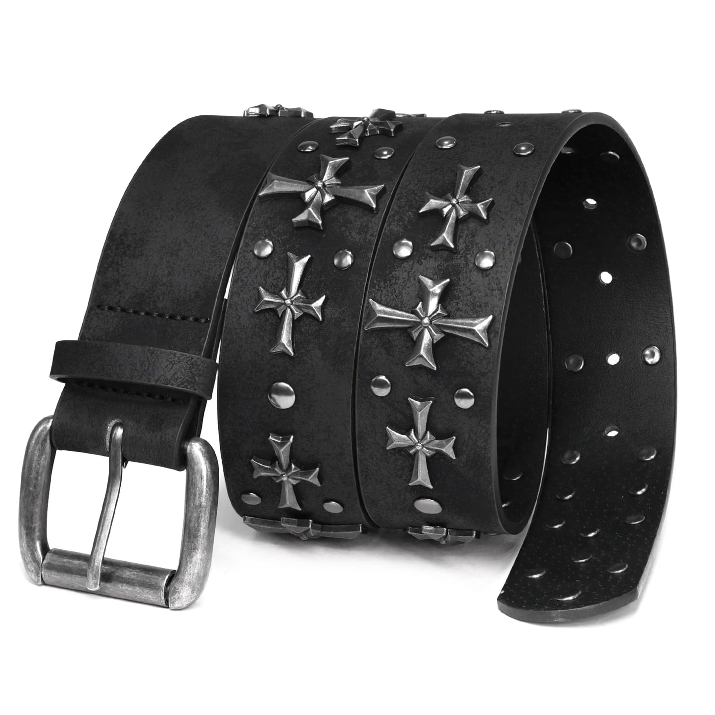 HOTblu&ben Studded Belt for Women, Y2K Punk Rock Belts with Metal Cross Rivet | Emo Stud Waistband for Jeans Pants, Gothic Grunge Strap for Men