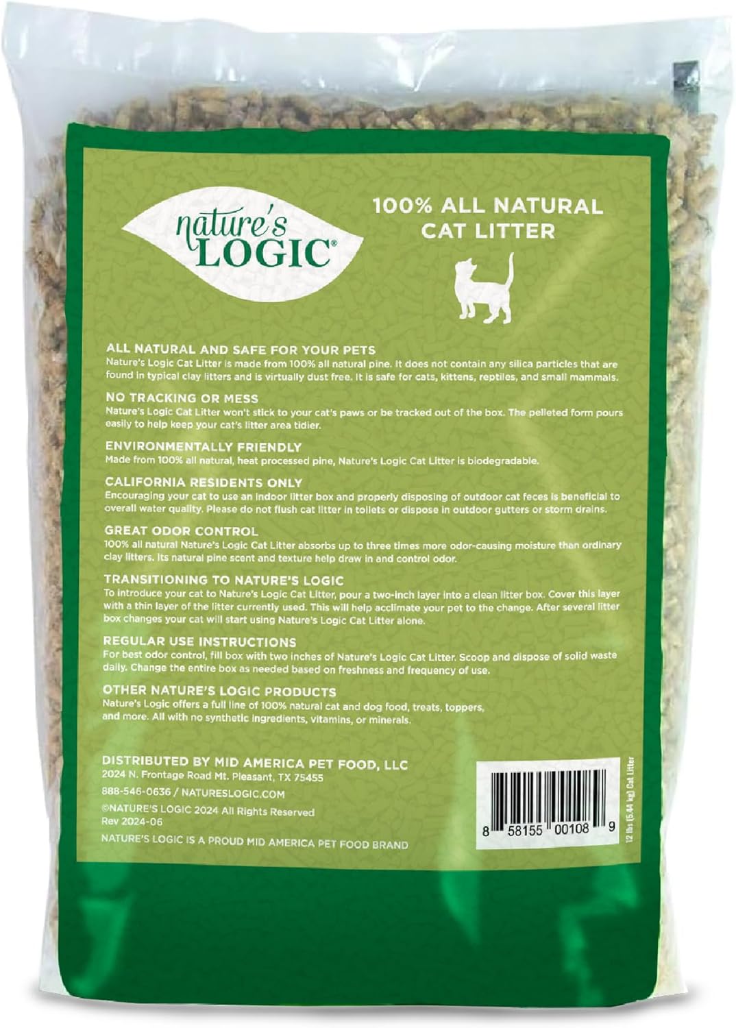 HOTNature's Logic 100% Natural Pine Pellet Cat Litter - Dust-Free, Unscented, Biodegradable - Safe for Cats, Kittens, Reptiles & Small Pets - Highly Absorbent - 12 lb Bag