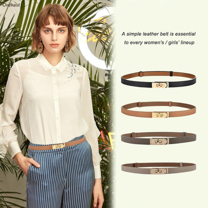HOTOvekaut Women Skinny Leather Belt Solid Color Alloy Turn Lock Adjustable Waistband for Dresses Jeans Coats