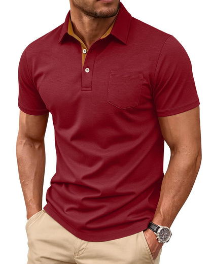 HOTMens Short Sleeve Polo Shirts Collared Business Casual Polo T Shirts with Pocket