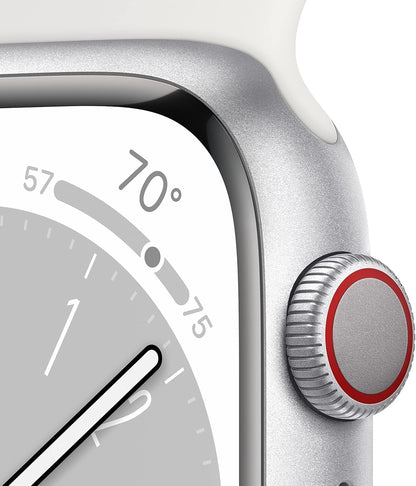 HOTApple Watch Series 8 (GPS + Cellular, 41mm) - Silver Stainless Steel Case with White Sport Band M/L (Renewed)