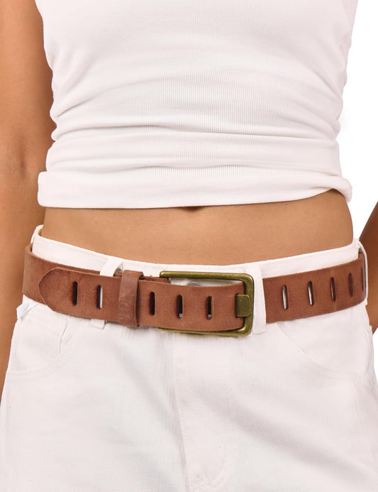 HOTWomens Genuine Leather Belt for Jeans Pants Width 1.57" Western Cowgirl Wide Belts for Ladies with Gift Box
