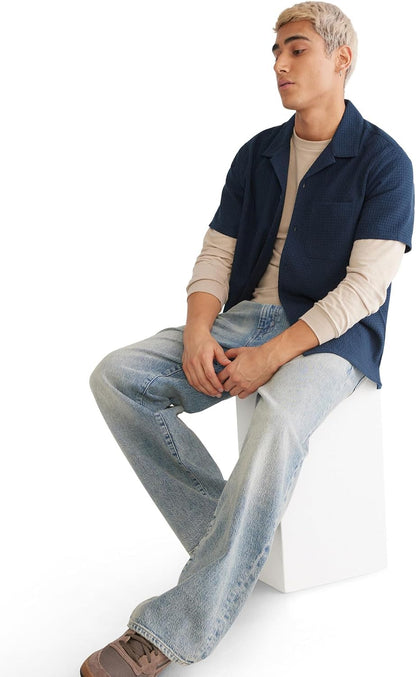 HOTAEROPOSTALE Men's Short Sleeve Textured Shirt