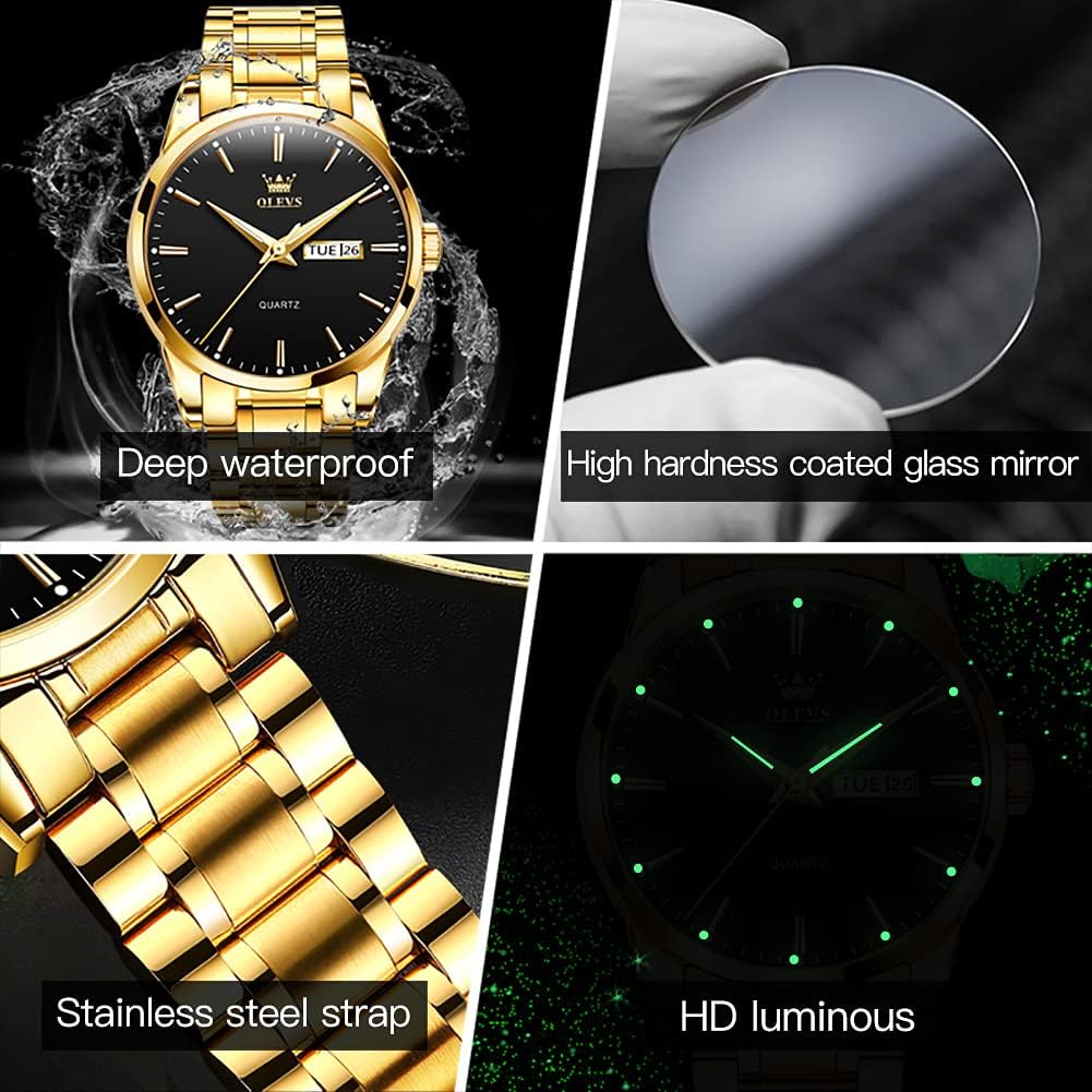 HOTOLEVS Mens Gold Watches Waterproof Stainless Steel Lightweight Watch with Date Classic Luxury Dress Watch for Men Gold White Blue Green Dial