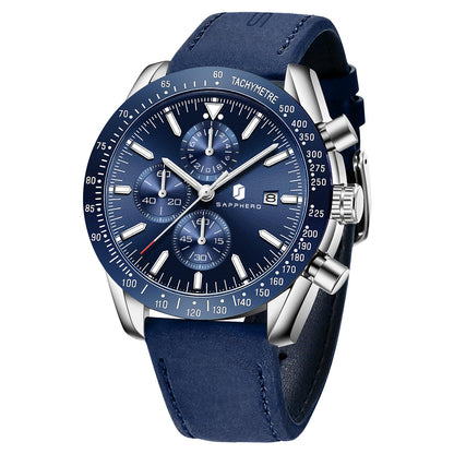 HOTBENYAR Mens Watches Quartz Movement Chronograph Leather Strap Fashion Business Sport Design 30M Waterproof Scratch Resistant Elegant Gifts for Men