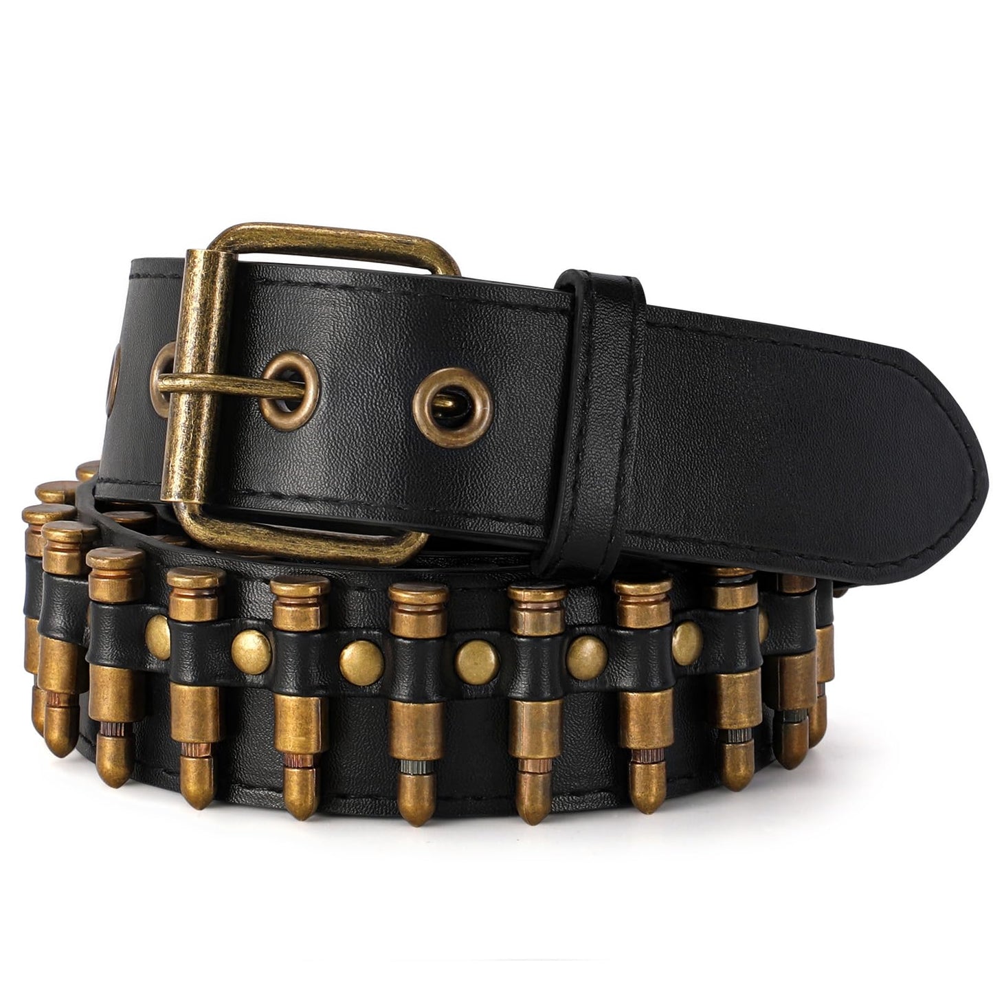HOTSUOSDEY Black Studded Belt,Y2K Silver Metal Grommet Belt for Men Women Punk Rock Style for Jeans Pants