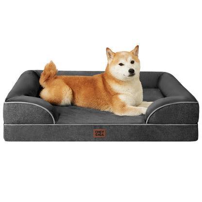 HOTEHEYCIGA Orthopedic Dog Beds for Extra Large Dogs 44x32Inch, Polyurethane Foam XL Pet Bed with Sides, Non-Slip and Egg-Crate Foam Big Dog Couch Bed with Washable Removable Cover, Grey