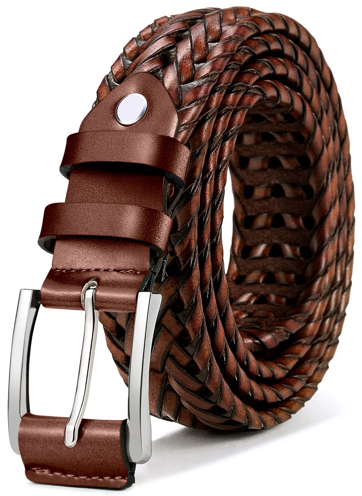 HOTBULLIANT Mens Belts,Leather Woven Braided Belts for Gift Men Casual Jeans Golf