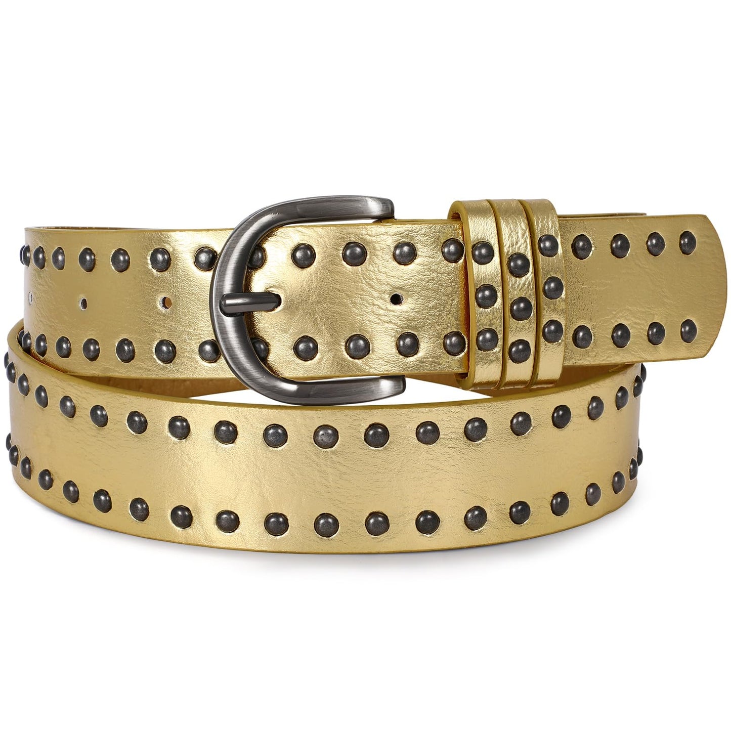 HOTSUOSDEY Women Leather Rivets Belts for Jeans Pants Dresses Studded Leather Belts with Silver Buckle