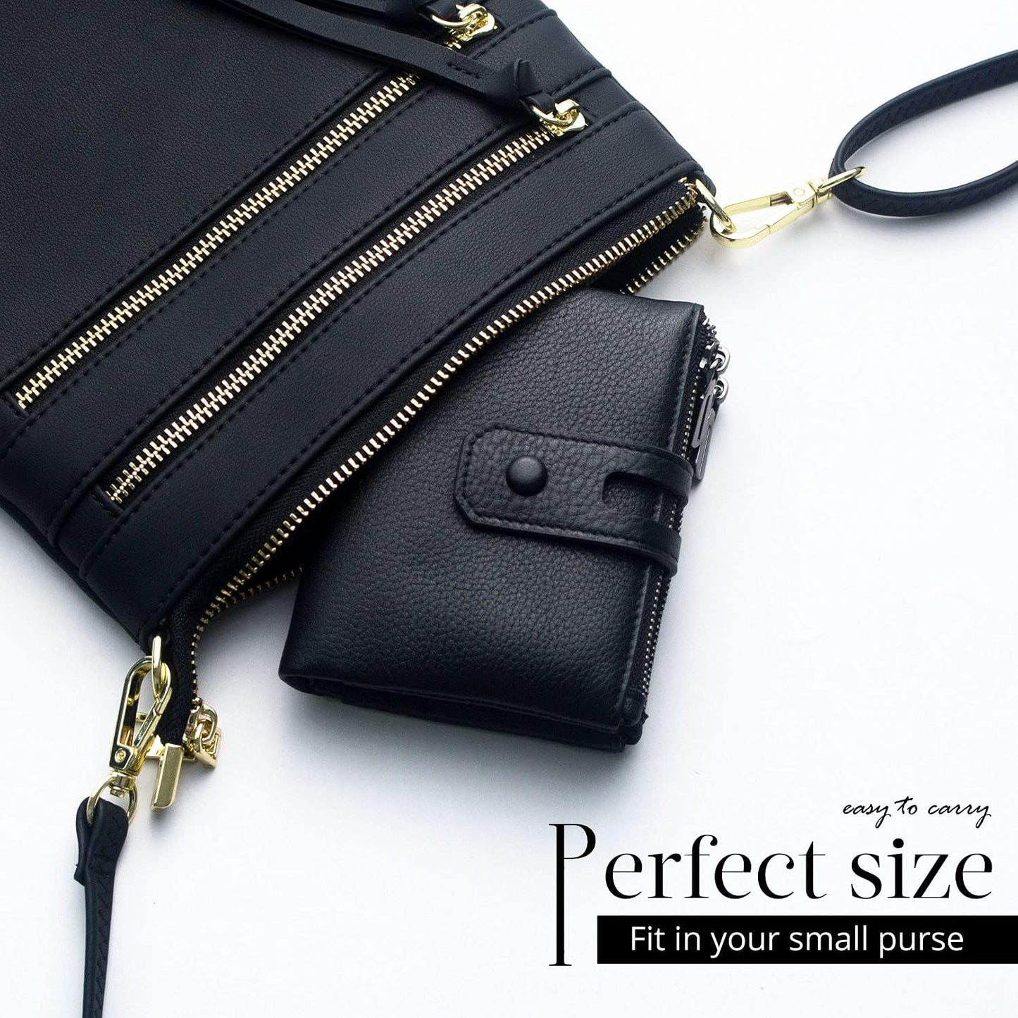 HOTBveyzi Small Soft Leather Wallet for Women RFID Blocking Ladies Card Holder with Double Zipper Pocket