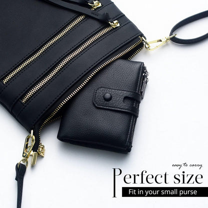 HOTBveyzi Small Soft Leather Wallet for Women RFID Blocking Ladies Card Holder with Double Zipper Pocket