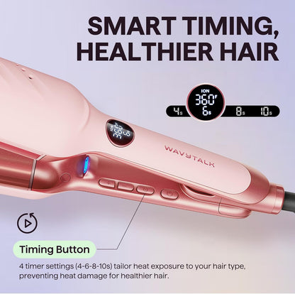 HOTWavytalk Power Wave Hair Crimper, Curling Iron Hair Crimper Waver, Ventilation Design for Less Damage, Ionic Reduces Frizz, Effortless-Waver, Dual Voltage Crimping Iron, Pink