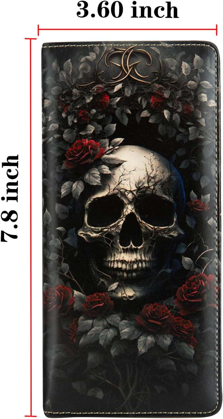 HOTWallets for Women RFID Wallet Cute Girls Ultra Slim Compact Clutch Long Credit Card Holder Floral Travel Wallet personalized Coin Pocket (Rose Skull)