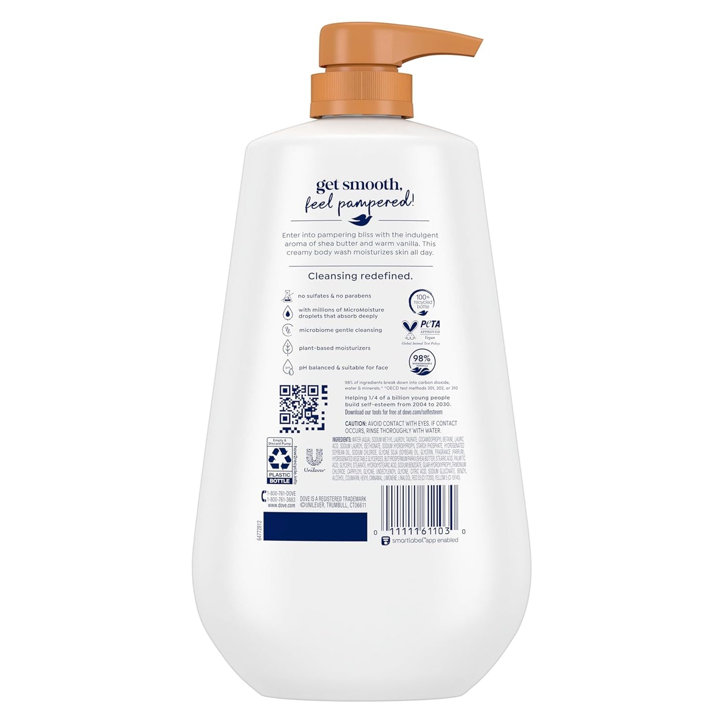 HOTDove 24hr Lotion Body Wash Pamper Shea Butter & Vanilla, 30.6 oz | Moisturizing body wash with MicroMoisture for 24-hour hydration and lotion-soft skin