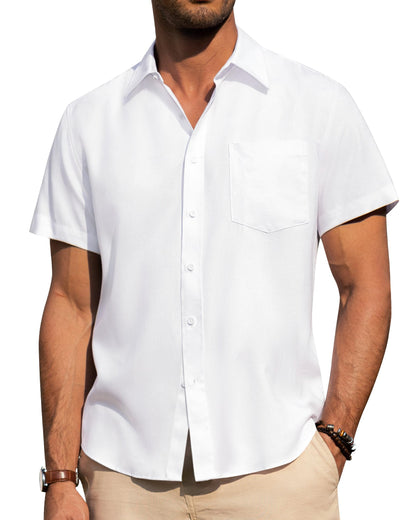HOTAlimens & Gentle Mens Linen Shirts Short Sleeve Button Down Shirts Wrinkle Free Casual Vacation Beach Summer Tops