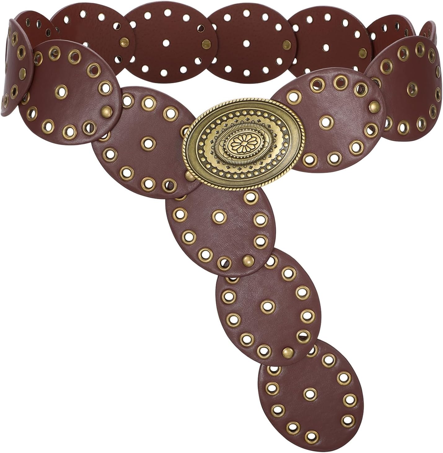HOTVONMELLI Women Western Disc Belt Cowgirl Concho Leather Belts for Dress Wide Boho Waist Belt for Concert Outfits