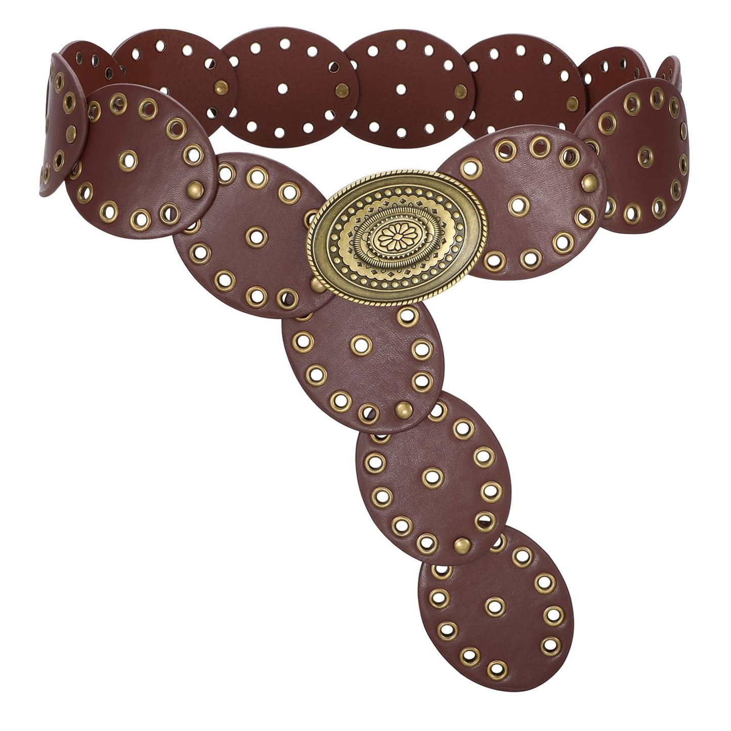 HOTVONMELLI Women Western Disc Belt Cowgirl Concho Leather Belts for Dress Wide Boho Waist Belt for Concert Outfits