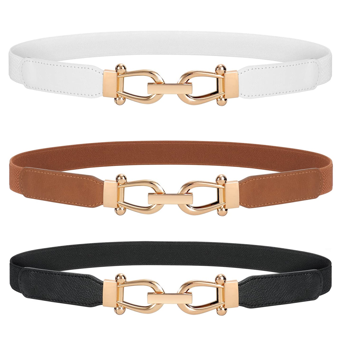 HOTJASGOOD Women Stretchy Waist Belt Retro Elastic Skinny Belt for Ladies with Gold Buckle