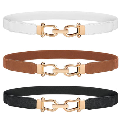 HOTJASGOOD Women Stretchy Waist Belt Retro Elastic Skinny Belt for Ladies with Gold Buckle
