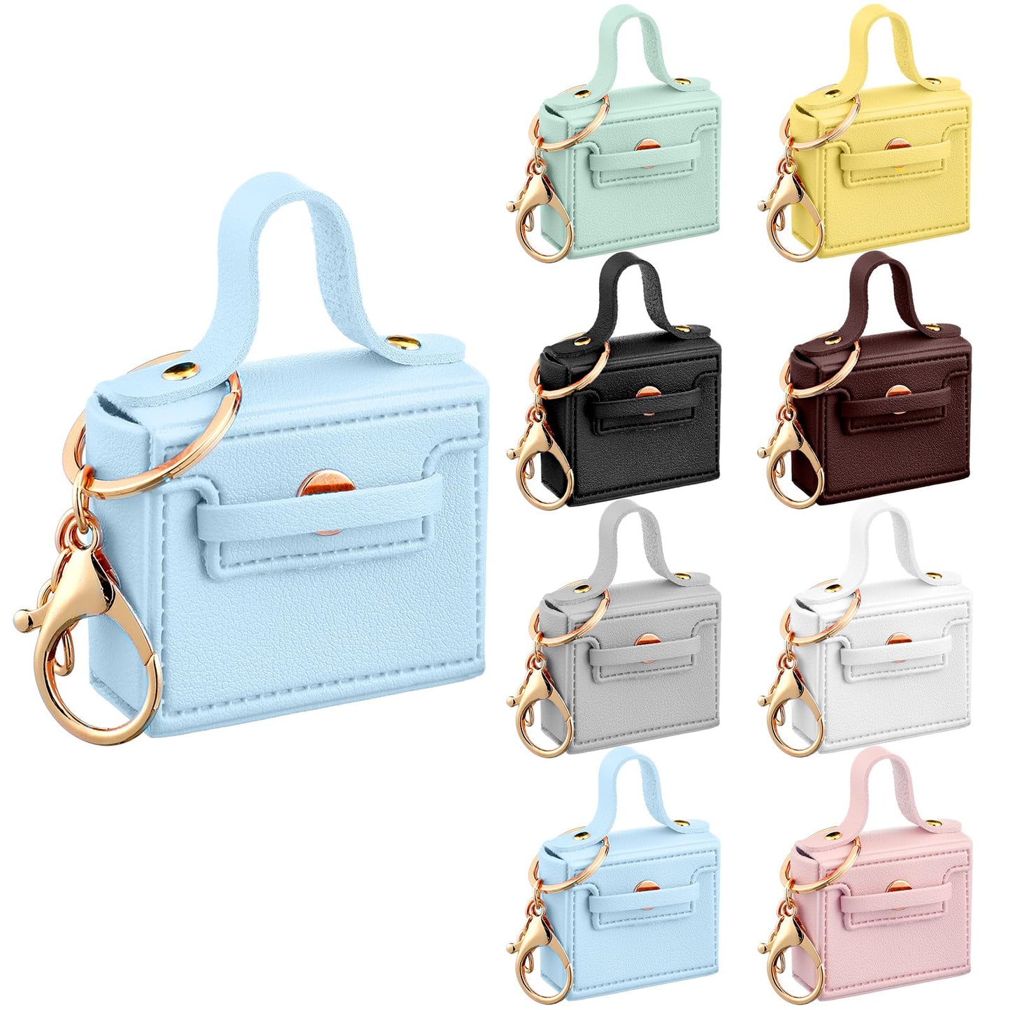 HOTLiliaafar 8 Pcs Mini Backpack Keychain Mini Coin Purses for Women Cute PU Leather Makeup Bag with Keychain, Multi Pocket Card Holder Cable Organizer Giftable Zipper Pouch (Minimalist)