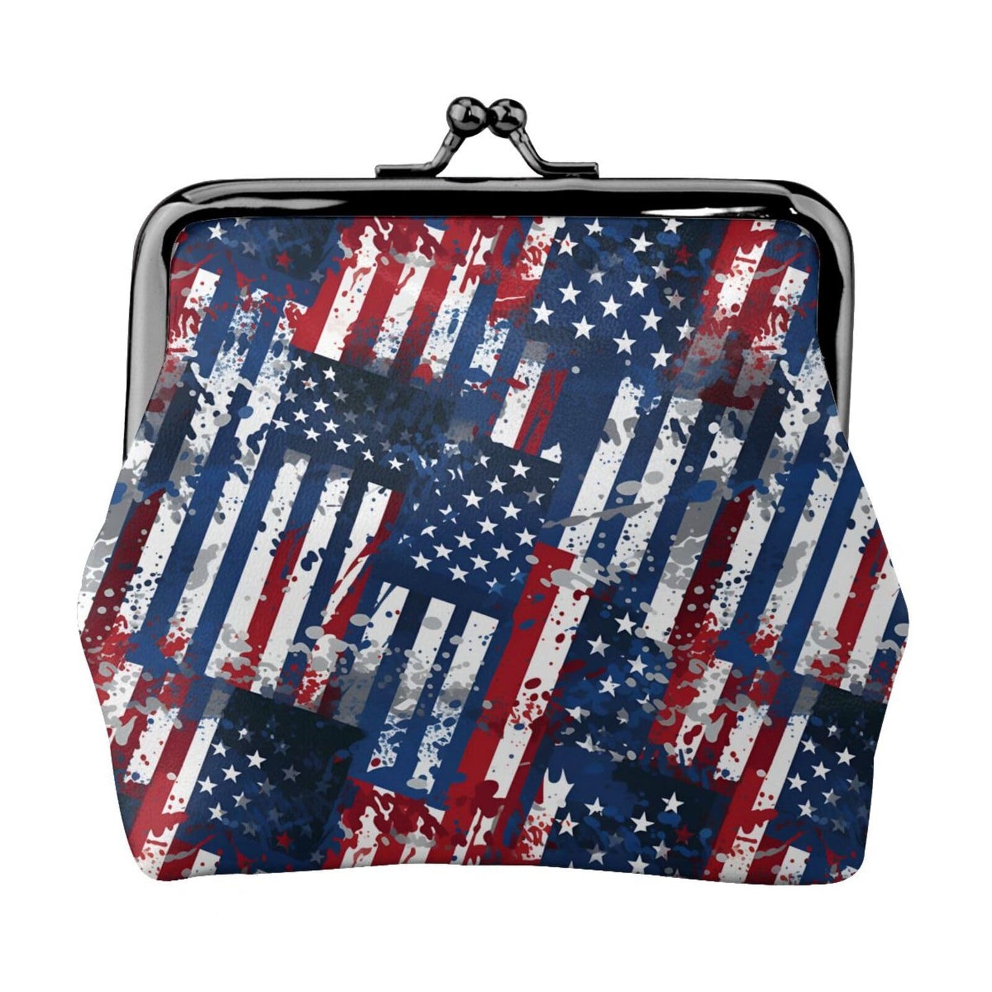 HOTRed White Blue Stars and Stripes American Flag Leather Coin Purse Compact Pouch Card Holder Wallet for Women Daily Use Travel Gifts