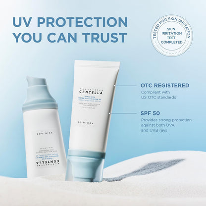 HOTSKIN1004 Centella Hyalu-Cica Water-Fit Sun Serum UV, Korean Sunscreen SPF 50, Centella Sunscreen, Travel Essentials, Sunscreen with Hyaluronic Acid, No White Cast, Korean Skin Care, 1.69 fl.oz / 50ml