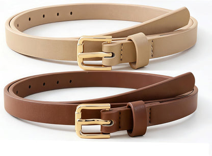 HOTHOTWILL 4 Pack Women Skinny Belts for Jeans Dress Thin Waist Belt | 0.55 in Wide, Black Beige Brown White Faux Leather, Gold Silver Buckle, Fashion Casual Style, Daily Outfits Accessories
