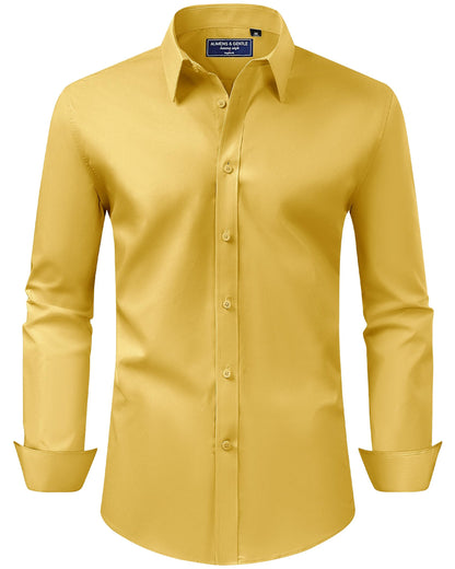 HOTAlimens & Gentle Men's Dress Shirt Regular Fit Stretch Stain Shield Long Sleeve Solid Business Wedding Button Down Shirts
