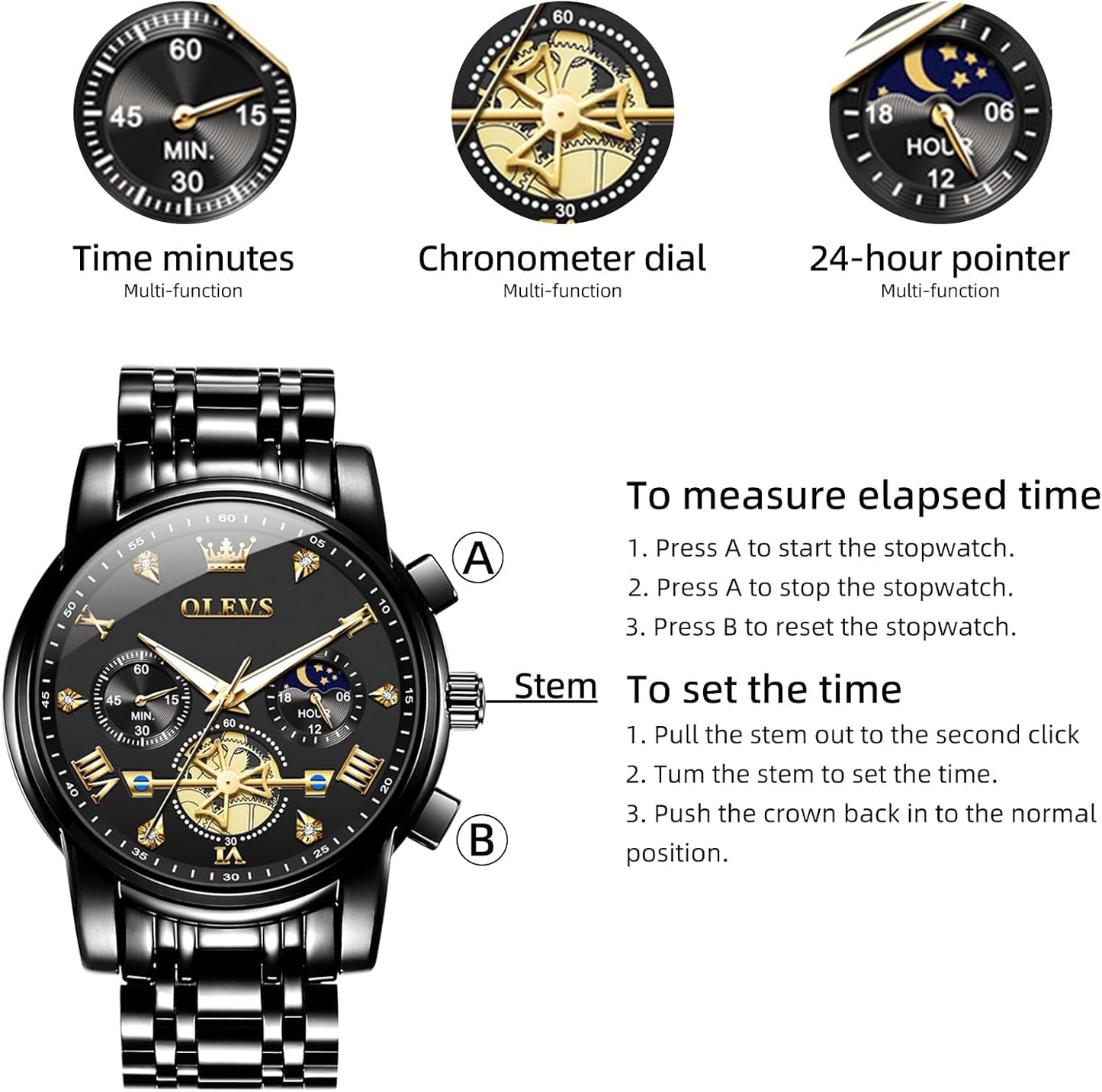 HOTOLEVS Watches Men Stainless Steel Chronograph Watch Luxury Big Face Man Dress Watches Waterproof Roman Numeral Analog Quartz Men Wrist Watch Diamond Relojes para Hombre(Silver/Black/Gold/Red/Blue)