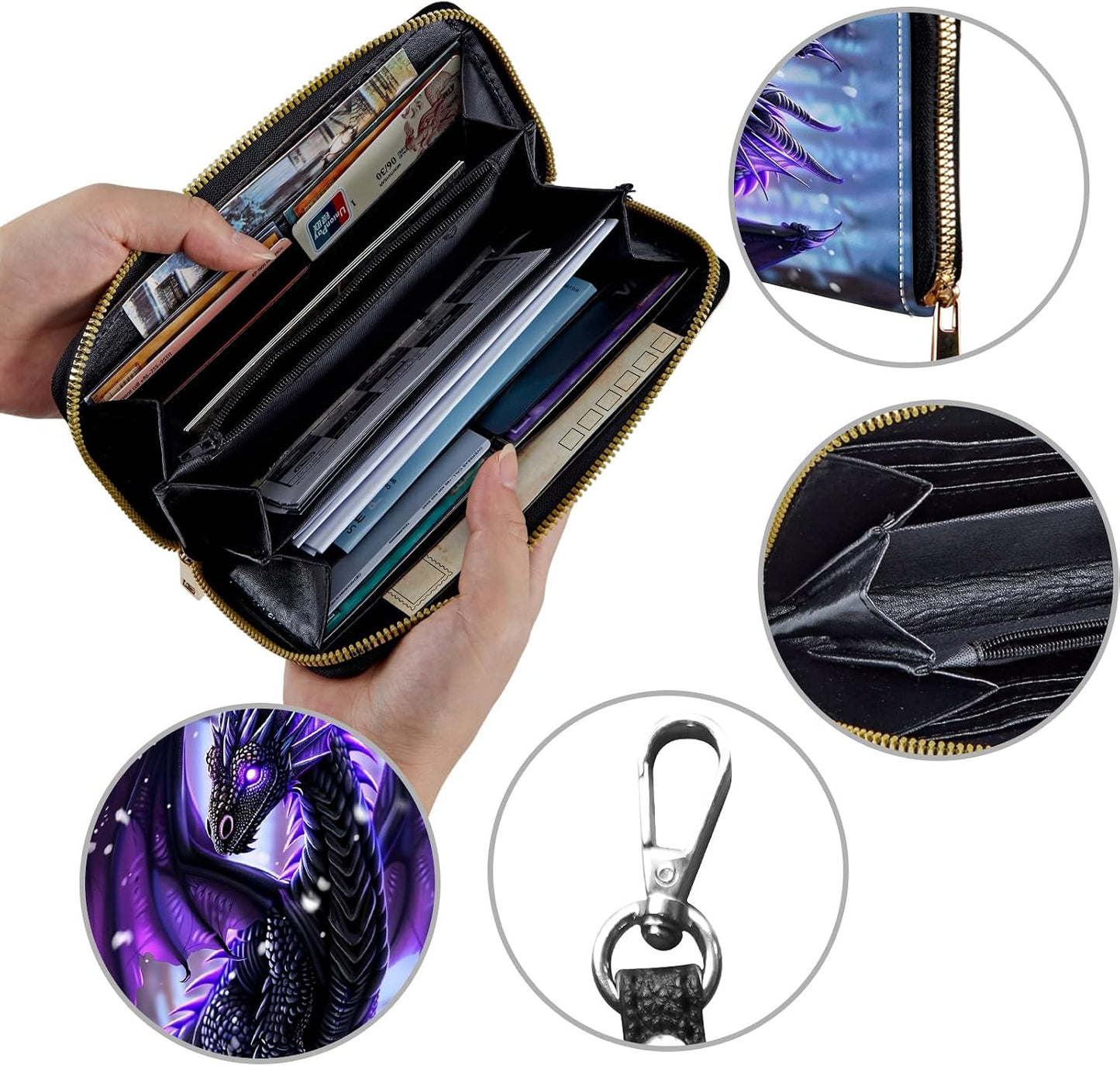 HOTWomen's Wallets,Credit Card Holder Money Leather Long Wallet with Wristlet,Large Capacity with Zip-Around Phone Purse for Women Ladies Girls,Cute Little Dragon