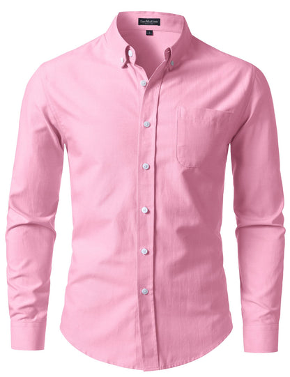 HOTLucMatton Men's Lightweight Oxford Long Sleeve Button Down Shirt Business Casual Slim fit Dress Shirts with Pocket