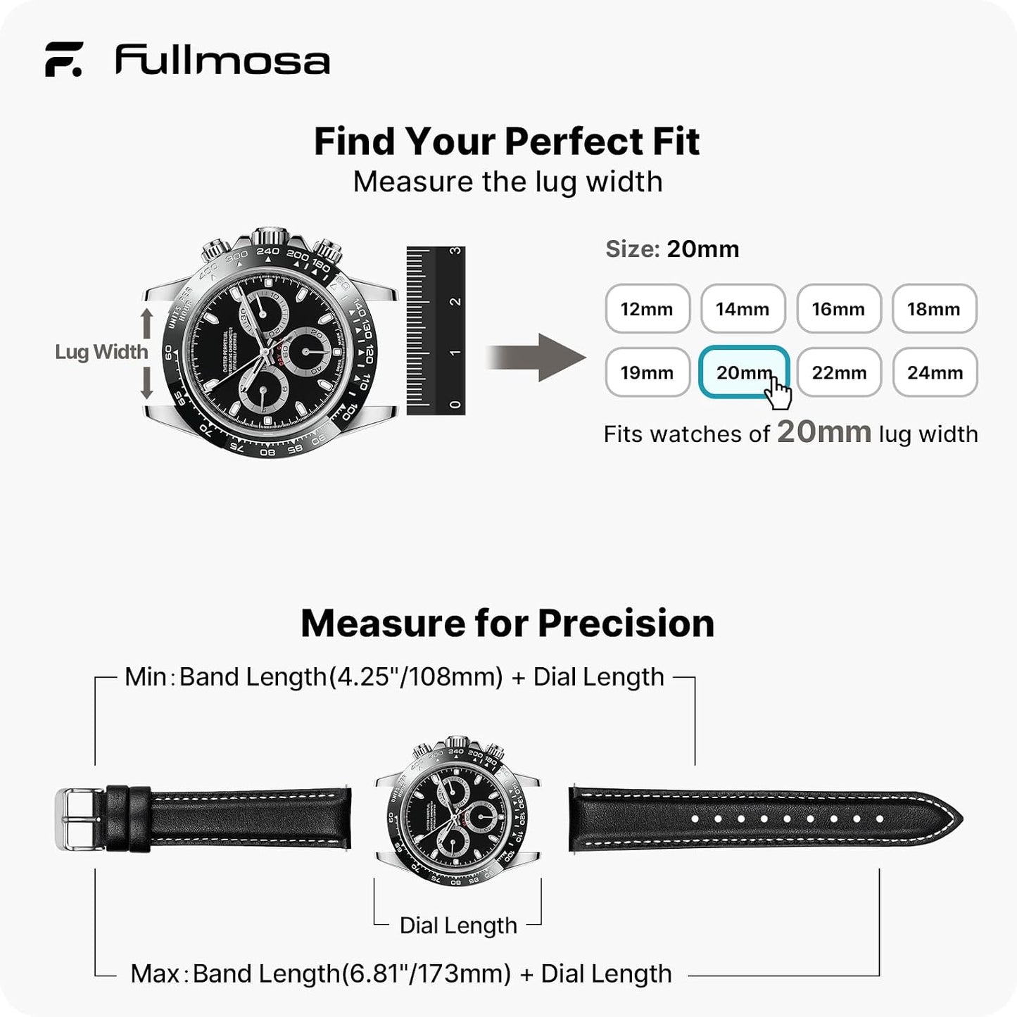 HOTFullmosa 12/14/16/18/19/20/21/22/24mm Quick Release Leather Watch Band | Strap for Garmin Vivoactive 6/5,Venu Sq 2/Sq,Samsung Galaxy Watch 7/6/5 40mm 44mm Women Men, Black&Silver Buckle