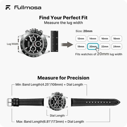 HOTFullmosa 12/14/16/18/19/20/21/22/24mm Quick Release Leather Watch Band | Strap for Garmin Vivoactive 6/5,Venu Sq 2/Sq,Samsung Galaxy Watch 7/6/5 40mm 44mm Women Men, Black&Silver Buckle