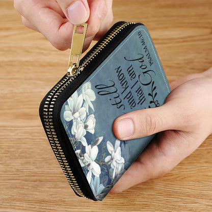 HOTCredit Card Holder Wallets for Women, RFID Blocking Small Leather Card Case Wallet with Zipper Accordion Wallets, Floral Quote Bible Verse Psalm 46:10