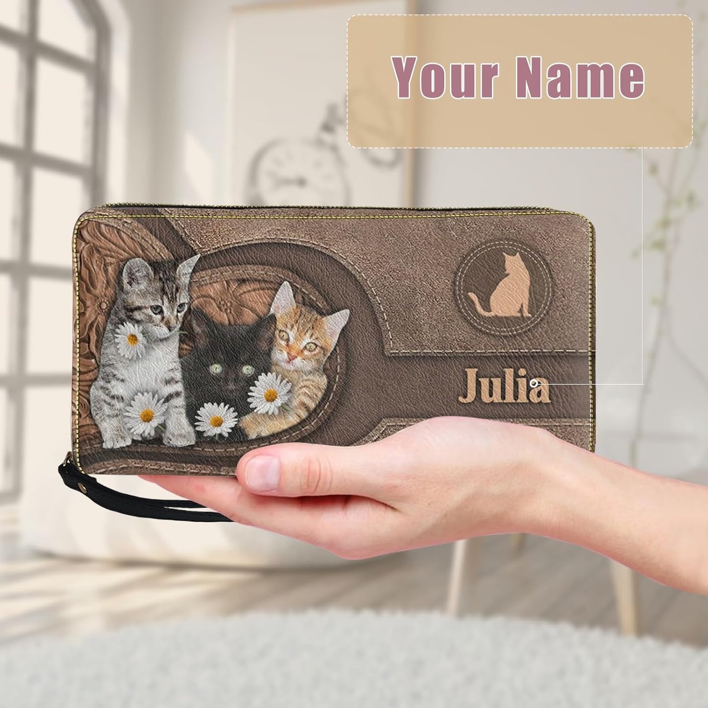 HOTTuoxiukan Personalized Womens Purses And Handbags With Wallet 2 Pieces Ladies Cat Wristlet Wallets Purse 2 IN 1 Waterproof Custom Name Tote Bags PU Leather, Customized Birthday Gifts for Cat Lovers